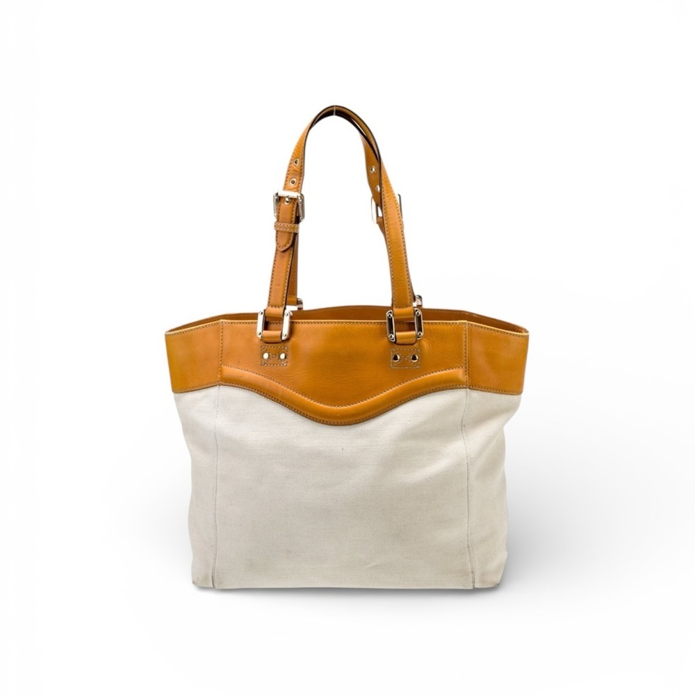 Vintage Gucci Canvas & Leather Tote | Luxury Two-Tone Statement Bag - Picture 5 of 8